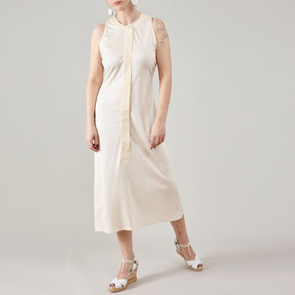 Pure Silk Midi Dress for Women in Butter White, Sleeveless, See Through Dress for Festivals and Summer Vacation