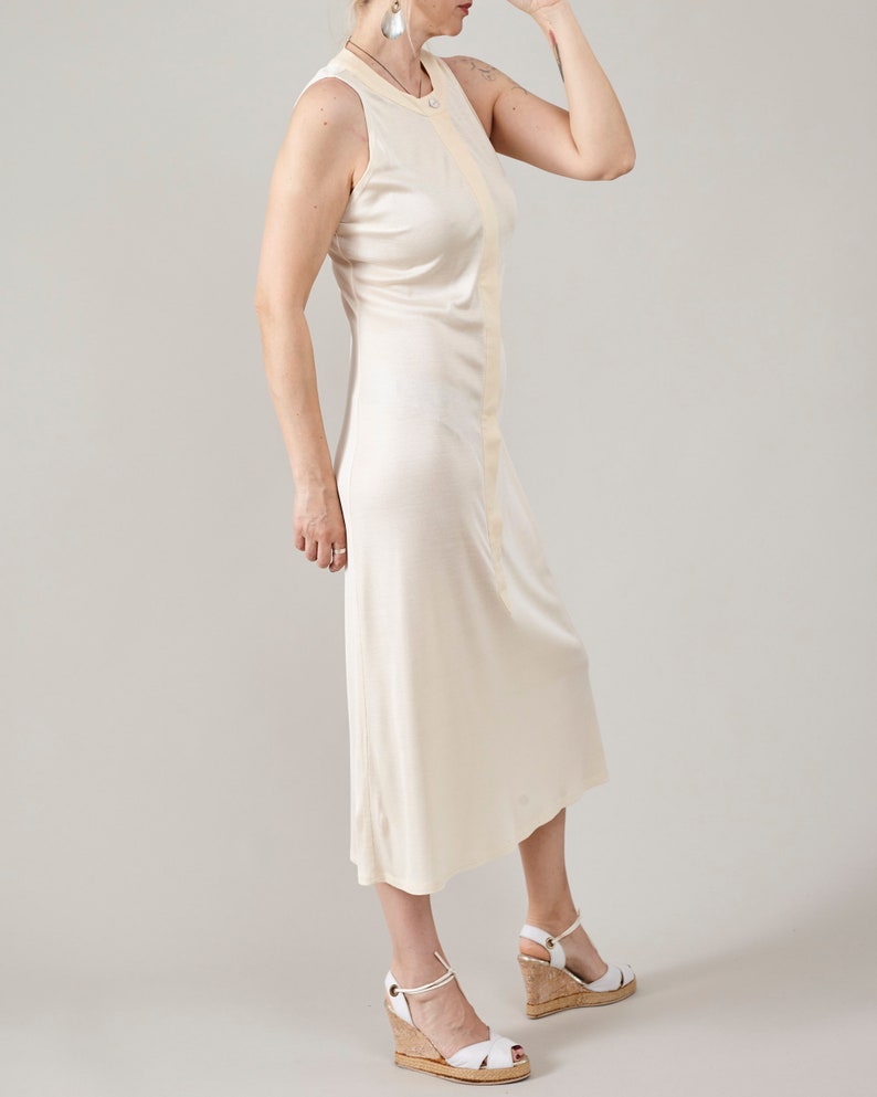 Pure Silk Midi Dress for Women in Butter White, Sleeveless, See Through Dress for Festivals and Summer Vacation