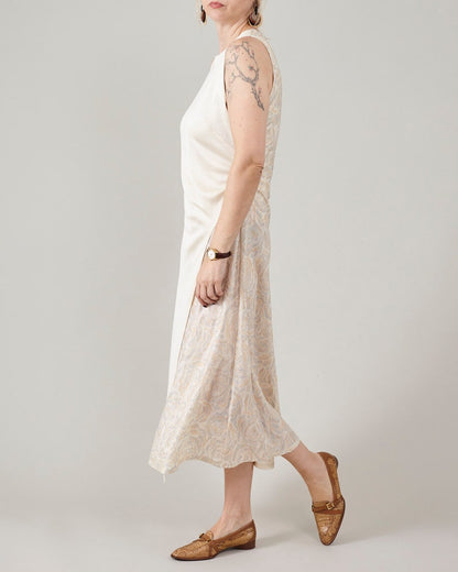 Airy 100% Silk Dress | Asymmetric, Sleeveless, Midi Dress in Cream Jersey Silk Layers | Chic Resort Wear