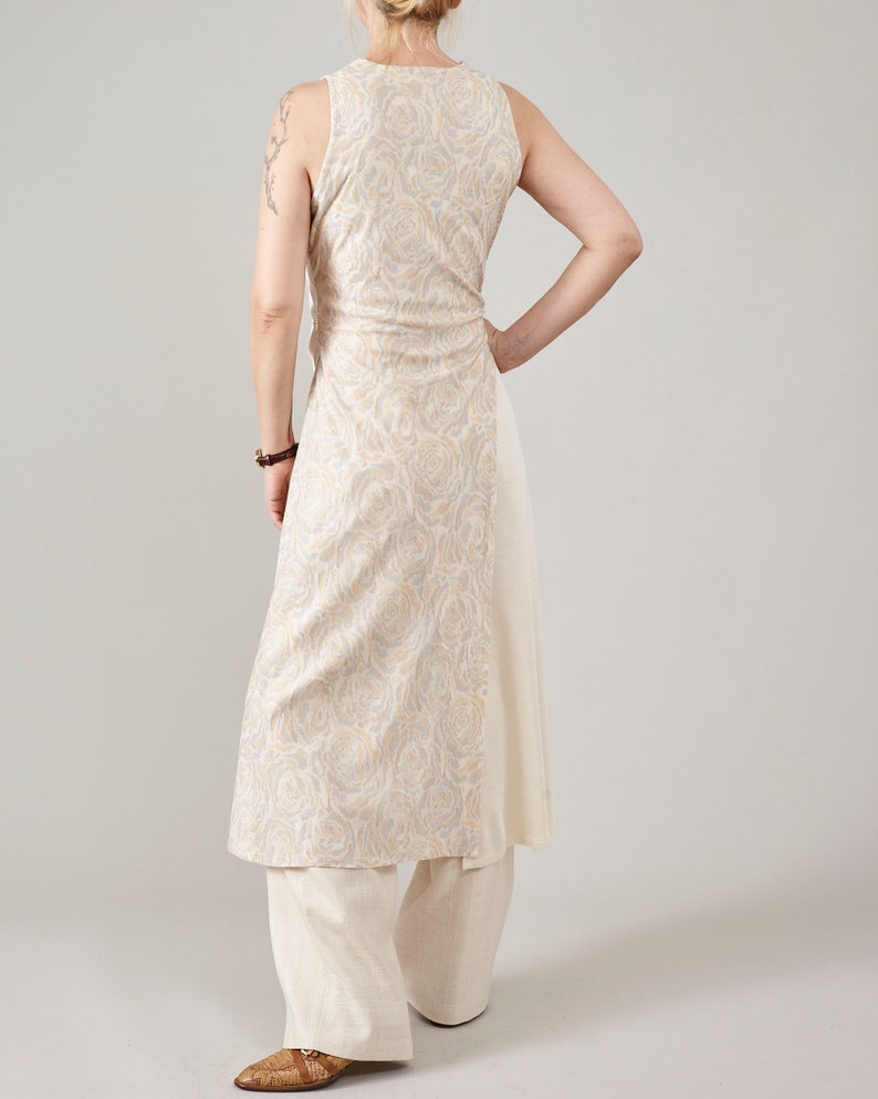 Airy 100% Silk Dress | Asymmetric, Sleeveless, Midi Dress in Cream Jersey Silk Layers | Chic Resort Wear