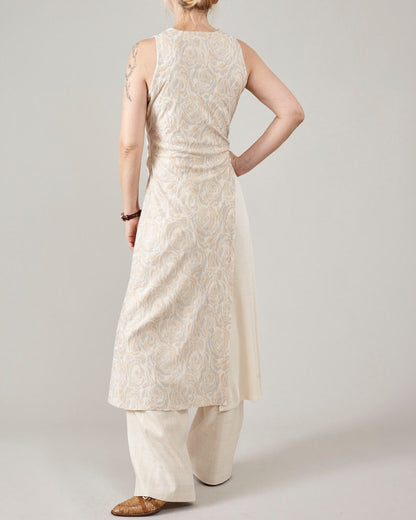 Airy 100% Silk Dress | Asymmetric, Sleeveless, Midi Dress in Cream Jersey Silk Layers | Chic Resort Wear