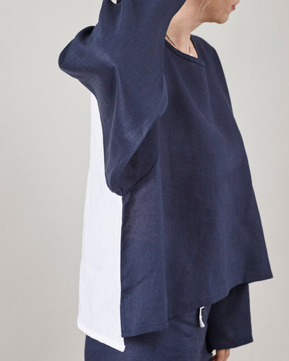 Loose Linen Blouse for Women | One Size Fits All Top with Long Sleeve, Asymmetrical Cut | Chic Gift for Her