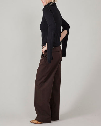 Handmade Brown Pants for Women – Slouchy Straight-Leg Tailored Trousers in Dark Brown Cotton, Minimalist Mannish Style for Spring & Fall