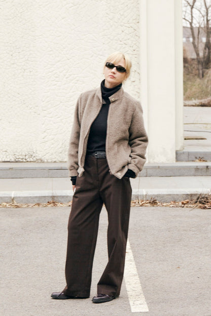 Handmade Brown Pants for Women – Slouchy Straight-Leg Tailored Trousers in Dark Brown Cotton, Minimalist Mannish Style for Spring & Fall