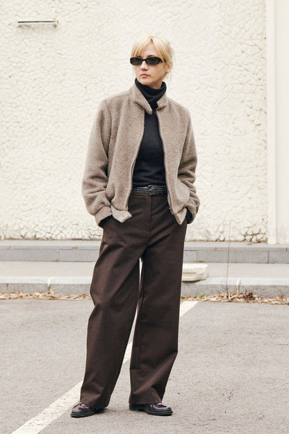 Handmade Brown Pants for Women – Slouchy Straight-Leg Tailored Trousers in Dark Brown Cotton, Minimalist Mannish Style for Spring & Fall