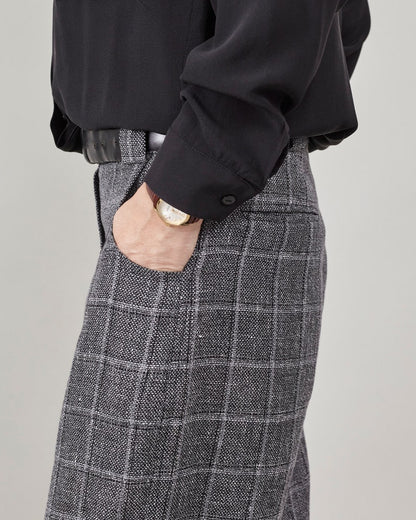 Plaid Wool Pants for Women | Chic Straight-Leg Trousers with Wide Silhouette and Comfortable Mid-Rise Waist