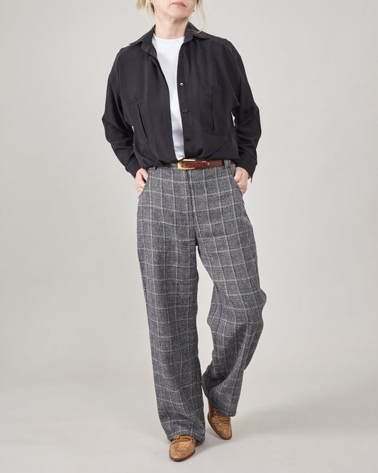 Plaid Wool Pants for Women | Chic Straight-Leg Trousers with Wide Silhouette and Comfortable Mid-Rise Waist