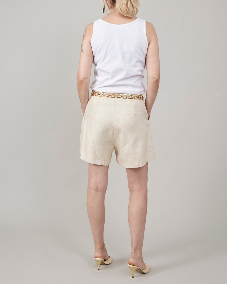 Handmade 100% Silk Women's Shorts: High Rise and Pleats, Butter White Tailored Shorts with Pockets and Side Zipper Closure, Elegant Style
