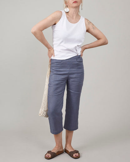 100% Linen Capri Pants for Women – High-Waisted Summer Trousers, Straight-Leg Capris, Elegant Lightweight Workwear, Chic Travel Outfit