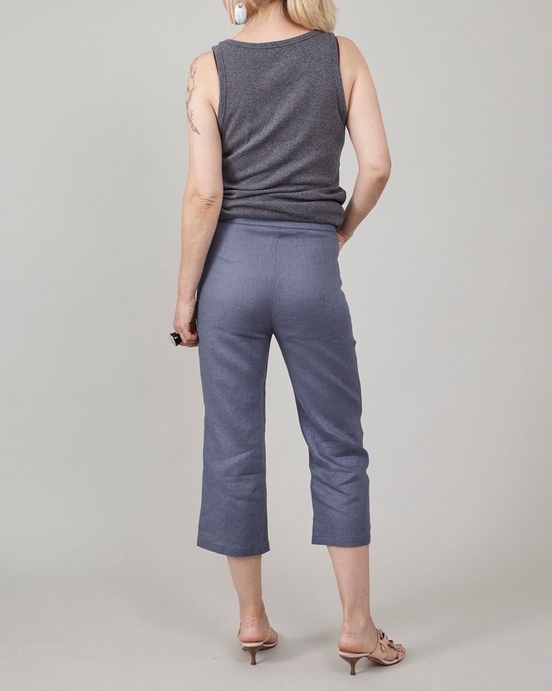 100% Linen Capri Pants for Women – High-Waisted Summer Trousers, Straight-Leg Capris, Elegant Lightweight Workwear, Chic Travel Outfit