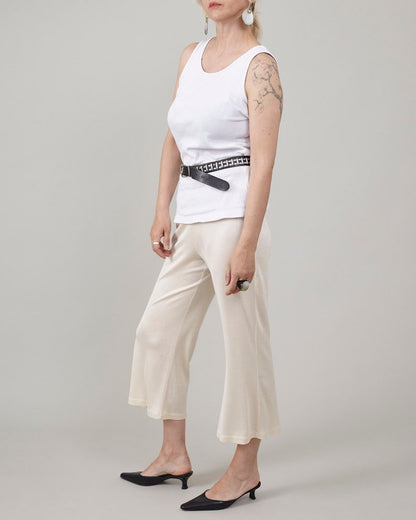 Handmade 100% Silk Capri Pants – Butter White Jersey Silk Flared Cropped Pants with Elastic Waist, Super Chic & Cozy Summer Style