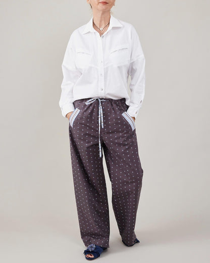 Handmade Poplin Cotton Pants for Summer - Polka Dots PJ Style Pants with Drawstring Waist and Pockets - Chic Easy Wear for Women