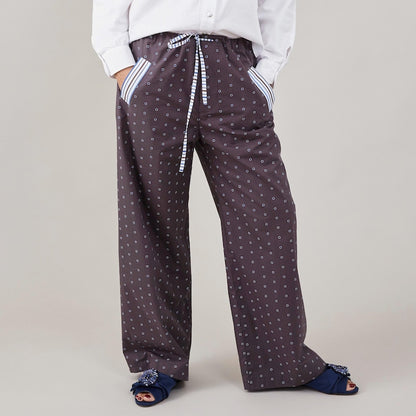 Handmade Poplin Cotton Pants for Summer - Polka Dots PJ Style Pants with Drawstring Waist and Pockets - Chic Easy Wear for Women