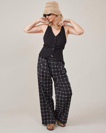 Pj Style Pants in Plaid Cotton, Relaxed Fit, Drawstring Waist, Super Lightweight Summer Pants