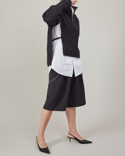 Black Wool Jacket for Women - Fall and Spring Outerwear, Pullover Coat Deconstructed Cape Design with High Collar in Boiled Wool or Cashmere