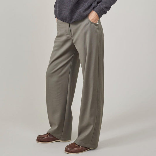 Khaki Wool Pants for Women | Straight-Leg Tailored Trousers with Relaxed Fit, Best for Spring and Fall Casual Looks