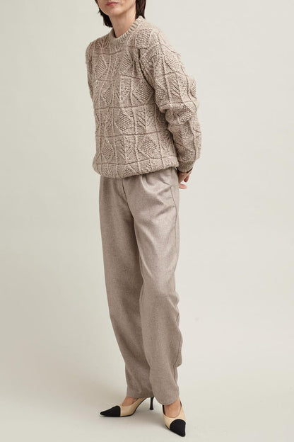 Silk - Wool Pants for Women Size XXS - XXL | Fall, Spring Tailored Trousers with High Waist and Pleats in Herringbone Design FTN1_98WOL_SIL