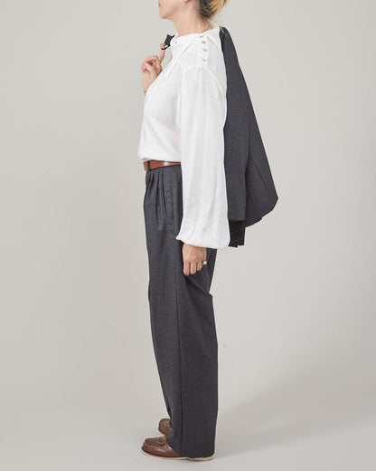 Handmade Grey, Black Wool Pants for Women, Elegant Warm Tailored Trousers, Pleated High Waist, Tapered Design with Roomy Crotch, Fully Lined