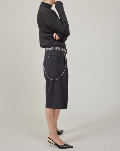 Handmade Black 100% Wool Bermuda Pants for Women, Mid Rise, Pleated Loose Short Pants for Fall, Winter, Spring, Baggy Tailored Shorts