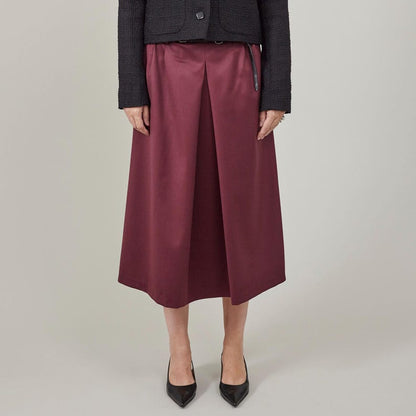 Handmade Burgundy Wool Midi Skirt, Pleated A-line Design, Ample Full Skirt, Perfect for Fall, Winter, and Spring Workwear or Casual Looks