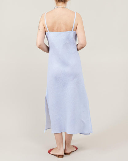 Striped Linen Dress for Summer Days at the Beach | Bias Cut Slip Dress in Light Blue