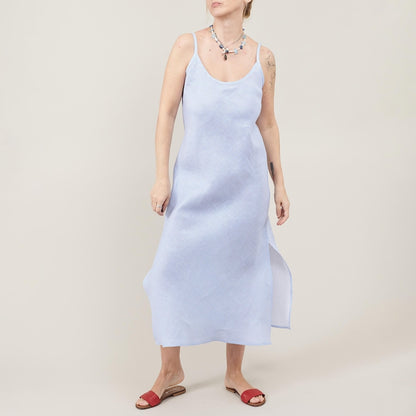 Striped Linen Dress for Summer Days at the Beach | Bias Cut Slip Dress in Light Blue
