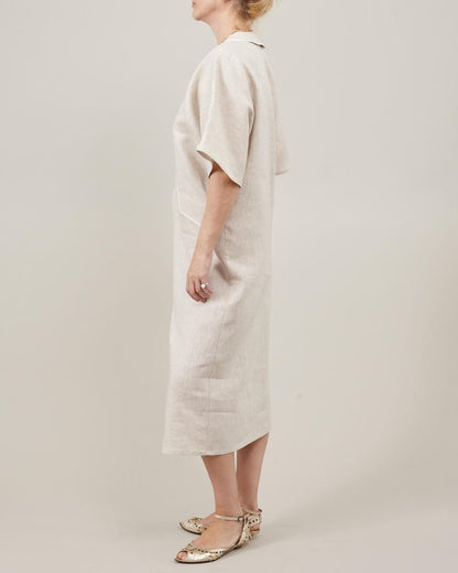 Chic Neutral Linen Dress for Elegant Days Out, Classy Shift Dress for a Sophisticated Looks