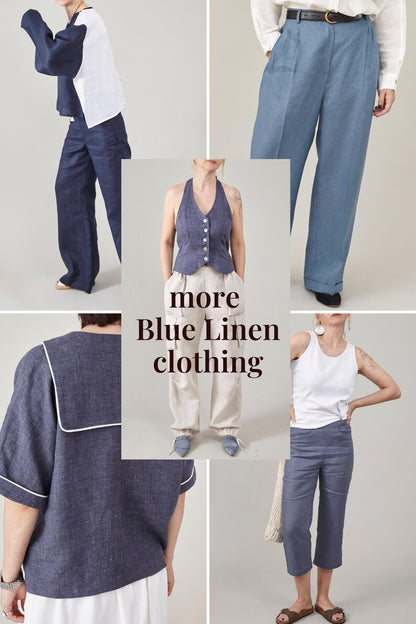 Striped Linen Dress for Summer Days at the Beach | Bias Cut Slip Dress in Light Blue