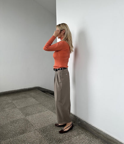 Cropped Wool Pants for Women, Tapered Wide-Leg Barrel Trousers, Custom Fit in Neutral Greige, Loose Tailored Pants for Spring Fall