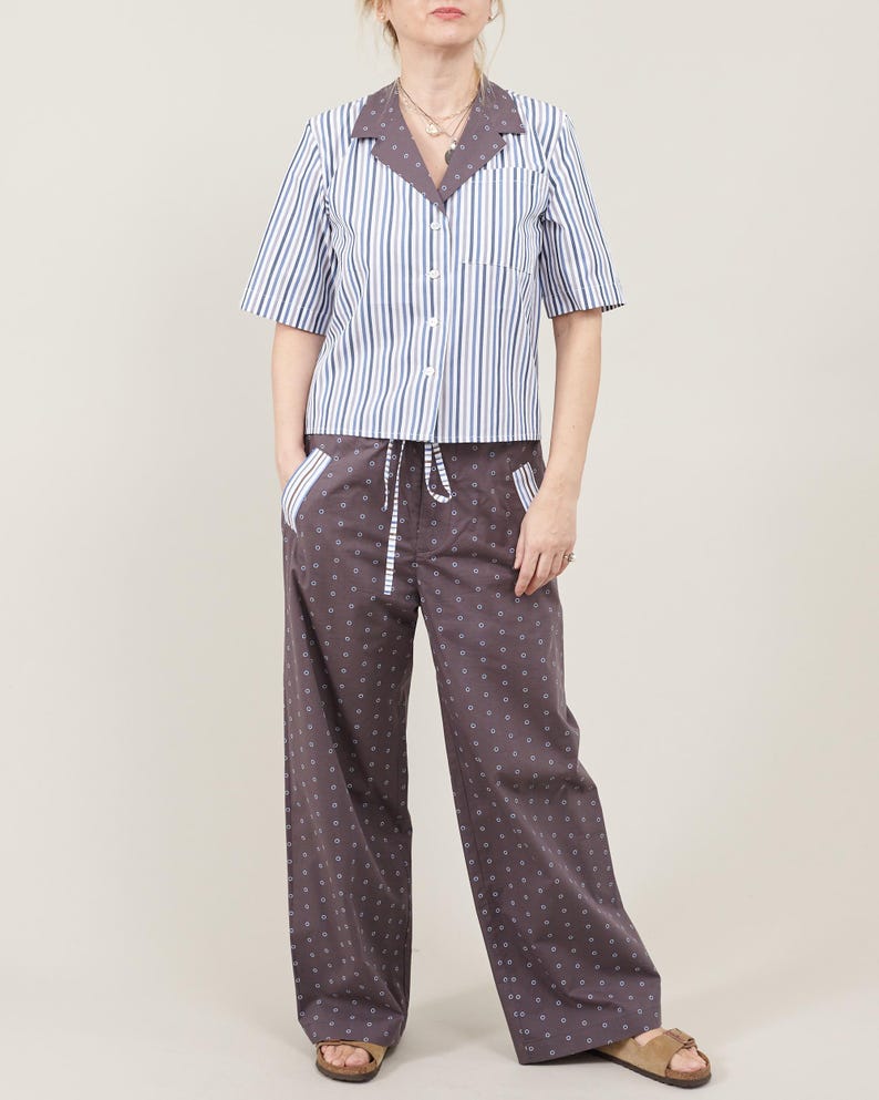 Lightweight Summer Set | Striped Shirt & Polka Dot Wide Leg Pants | Relaxed PJ Style Co-ords