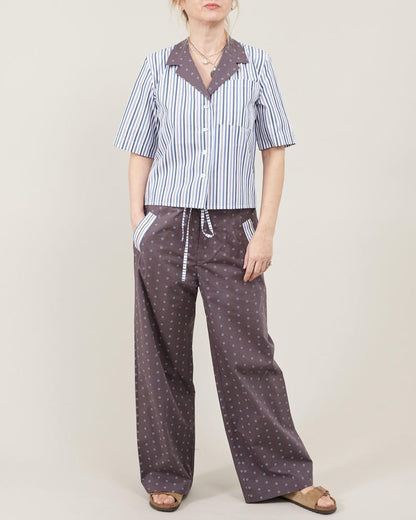 Lightweight Summer Set | Striped Shirt & Polka Dot Wide Leg Pants | Relaxed PJ Style Co-ords
