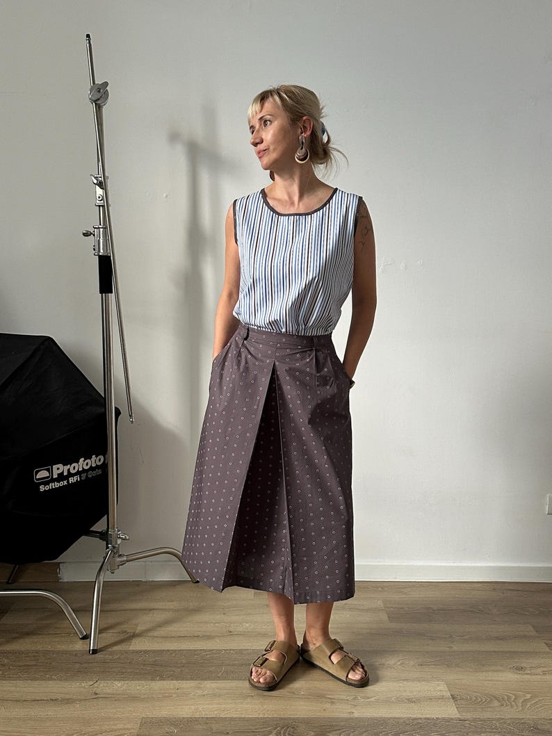 Top Skirt Summer Set – Lightweight Cotton Co-ords – Striped Tank Top and Polka Dot Midi Skirt Casual Outfit for Women