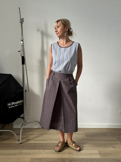 Top Skirt Summer Set – Lightweight Cotton Co-ords – Striped Tank Top and Polka Dot Midi Skirt Casual Outfit for Women
