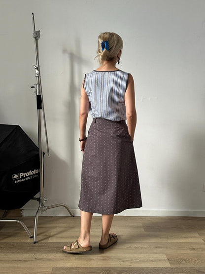 Top Skirt Summer Set – Lightweight Cotton Co-ords – Striped Tank Top and Polka Dot Midi Skirt Casual Outfit for Women