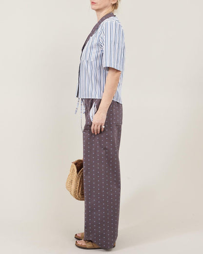 Lightweight Summer Set | Striped Shirt & Polka Dot Wide Leg Pants | Relaxed PJ Style Co-ords