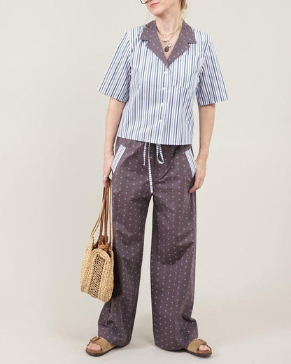 Lightweight Summer Set | Striped Shirt & Polka Dot Wide Leg Pants | Relaxed PJ Style Co-ords