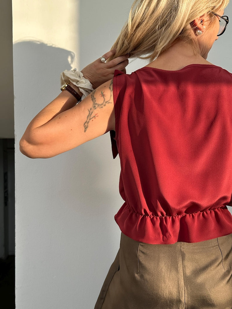 100% Silk Tank Top with Bow and Ruffled Hem | Wedding Guest Separates