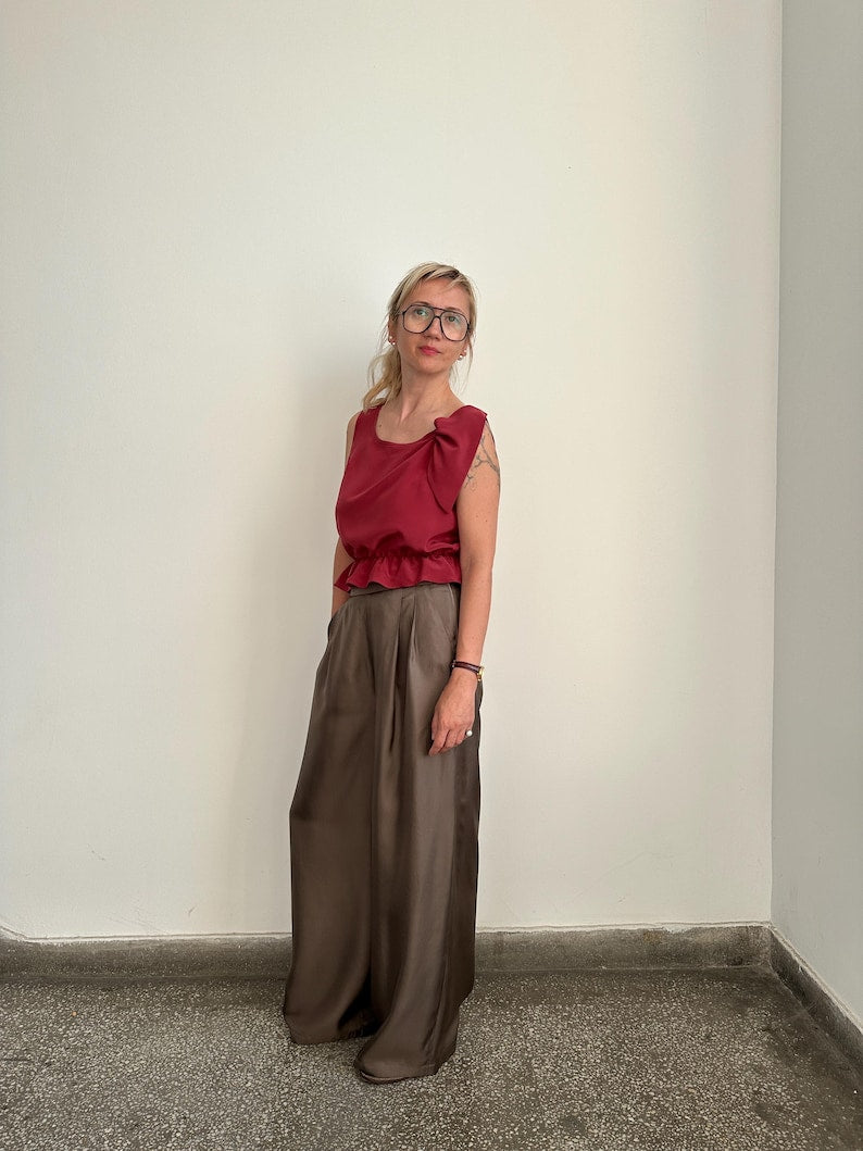 100% Silk Tank Top with Bow and Ruffled Hem | Wedding Guest Separates