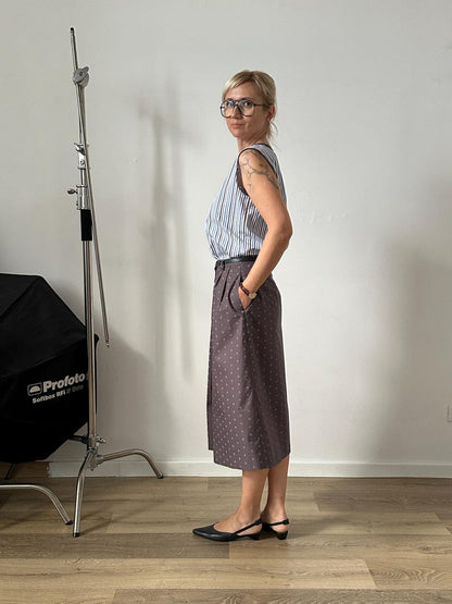 Top Skirt Summer Set – Lightweight Cotton Co-ords – Striped Tank Top and Polka Dot Midi Skirt Casual Outfit for Women