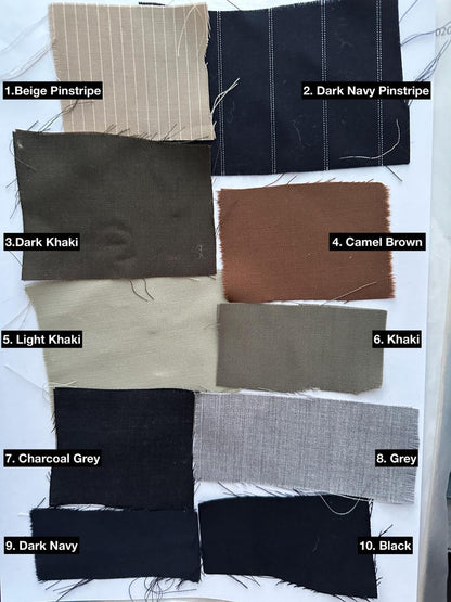 Fabric swatches in various colors with labels on a white background