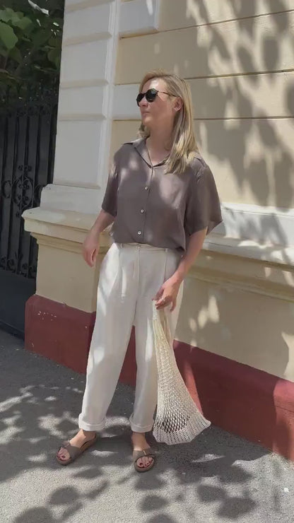 100% Silk White Pants for Women, Breezy Summer Trousers, Cropped Tapered Design with Pleated High Waist, Custom Size & Length