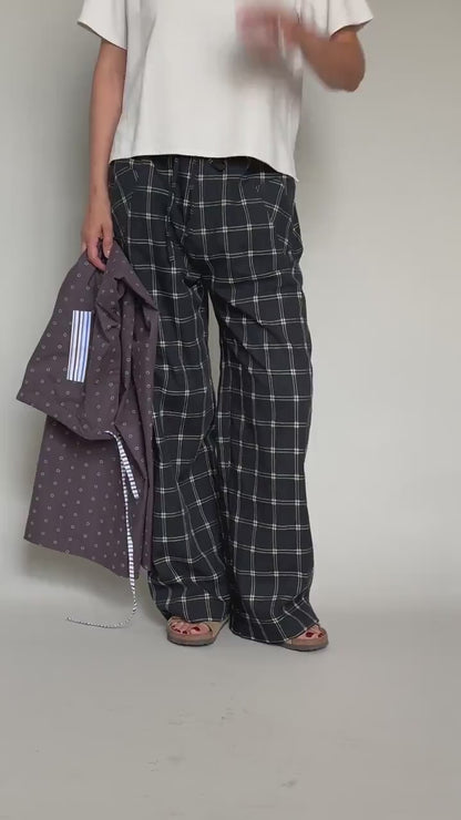 Pj Style Pants in Plaid Cotton, Relaxed Fit, Drawstring Waist, Super Lightweight Summer Pants