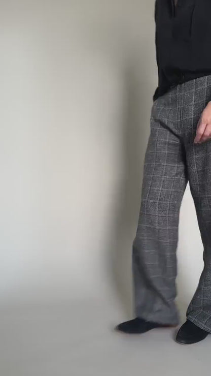 Plaid Wool Pants for Women | Chic Straight-Leg Trousers with Wide Silhouette and Comfortable Mid-Rise Waist