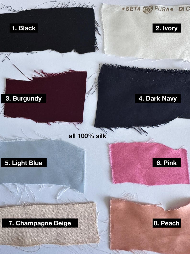 Fabric swatches in various colors with labels on a white background